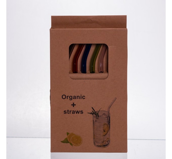 Набір скляних соломинок 19.5 см 7 штук + щіточка, різні кольори