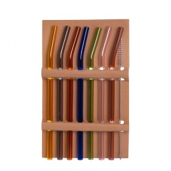 Набір скляних соломинок 19.5 см 7 штук + щіточка, різні кольори