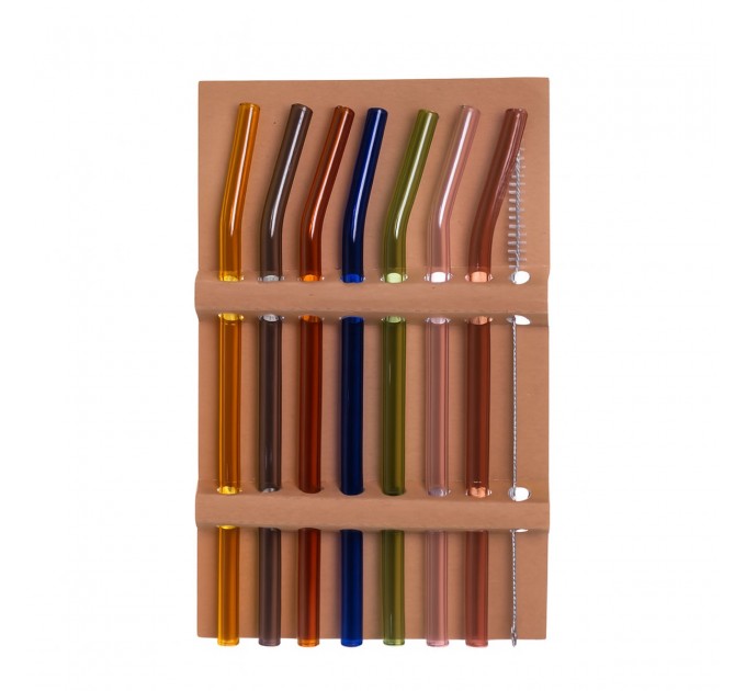 Набір скляних соломинок 19.5 см 7 штук + щіточка, різні кольори Набір скляних соломинок 19.5 см 7 штук + щіточка, різні кольори