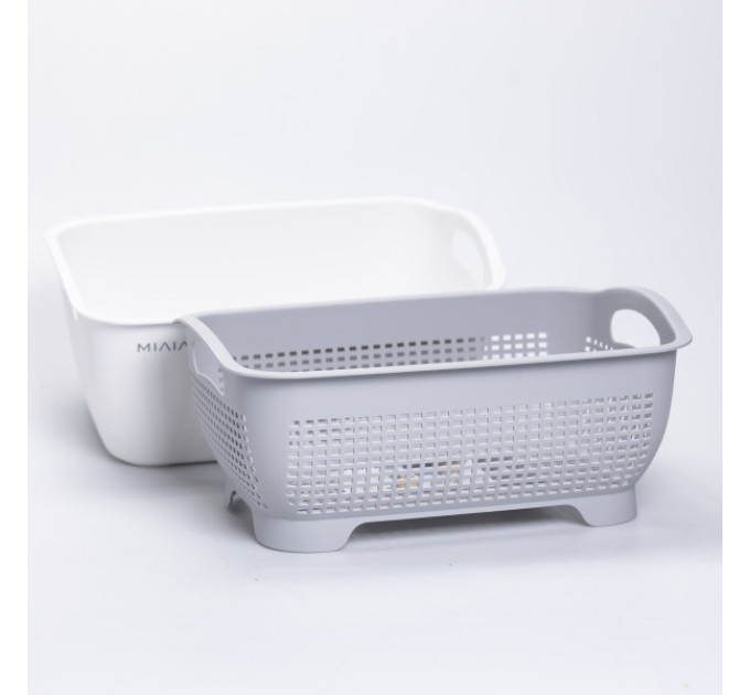 Кошик для миття овочів та фруктів MIAIAY пластиковий 29,5*21*11 см, білий
