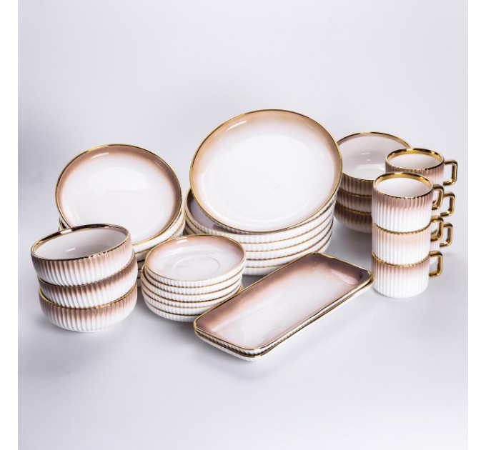 Сервиз фарфоровый столовый 32 предмета на 6 персон, золотой