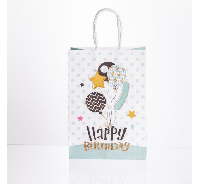 Подарунковий пакет Happy Birthday 15*8*21 см 12 штук в упаковці, м'ятний