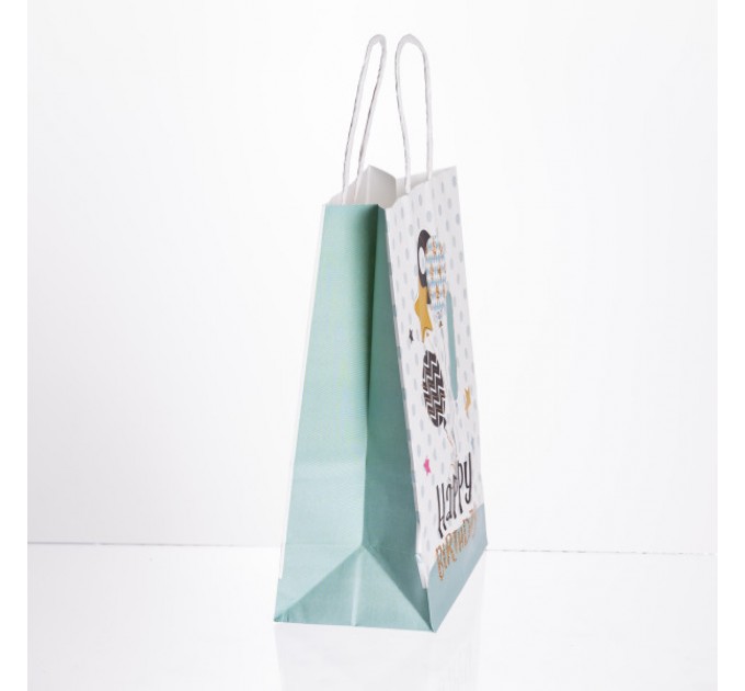 Подарунковий пакет Happy Birthday 15*8*21 см 12 штук в упаковці, м'ятний