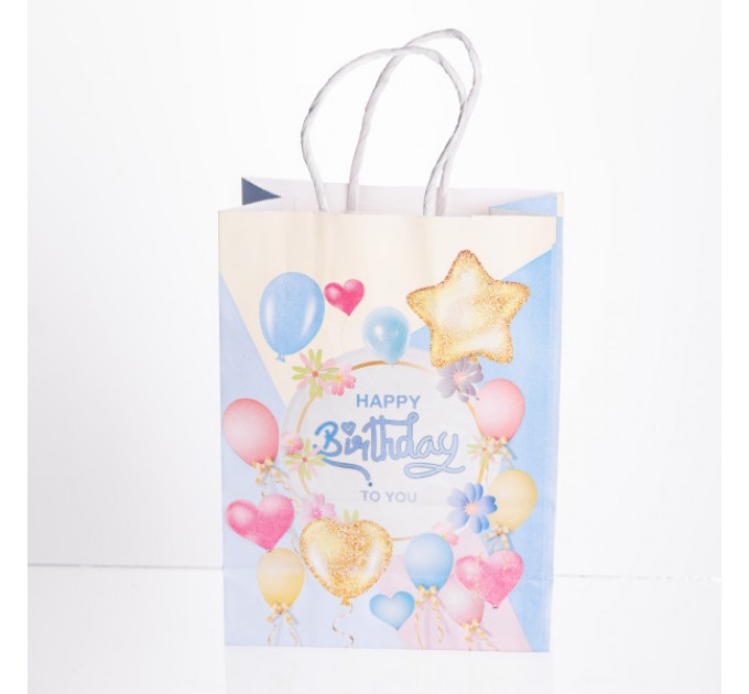 Подарунковий пакет Happy Birthday 15*8*21 см 12 штук в упаковці, блакитний