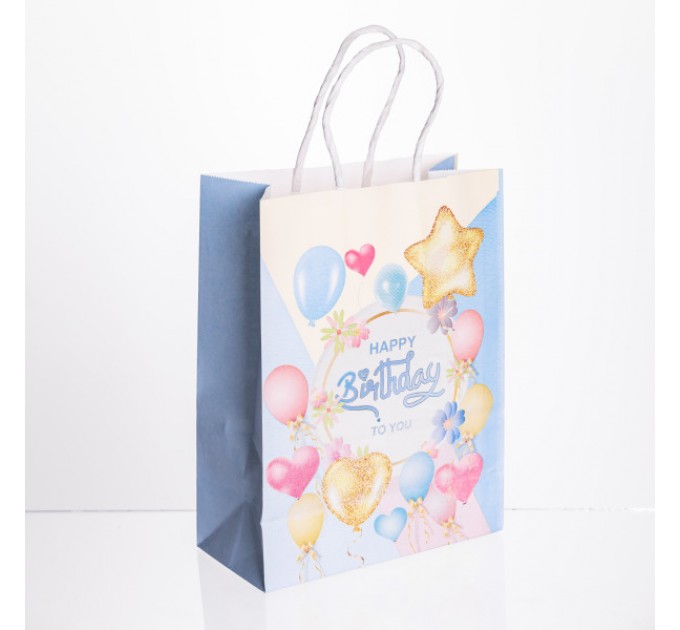 Подарунковий пакет Happy Birthday 15*8*21 см 12 штук в упаковці, блакитний
