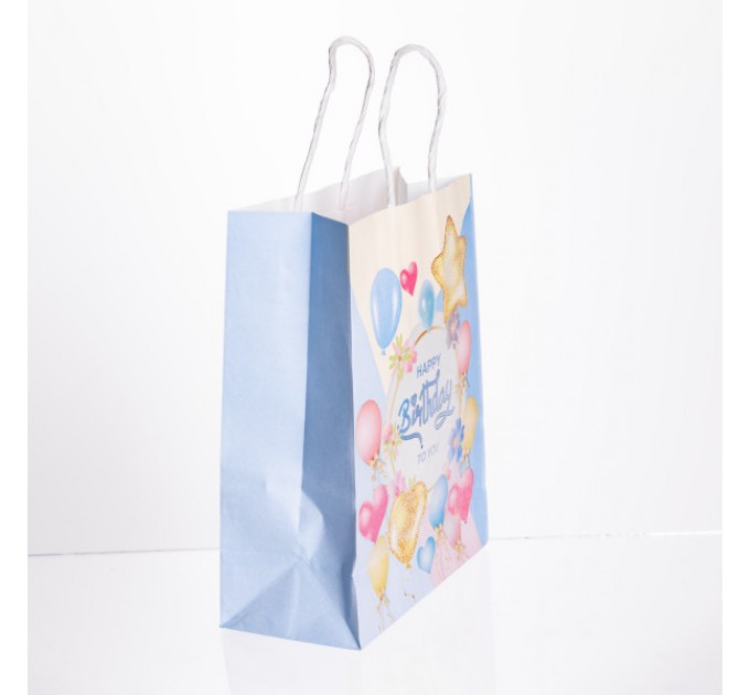 Подарунковий пакет Happy Birthday 15*8*21 см 12 штук в упаковці, блакитний