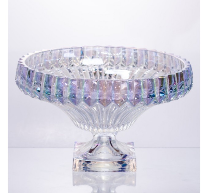 Фруктовниця із товстого скла 29 см на квадратній ніжці, rainbow