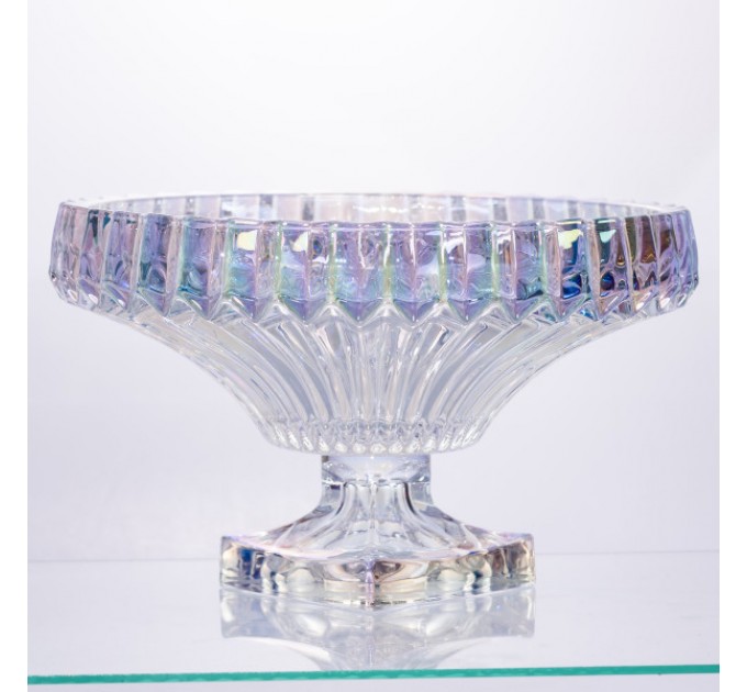 Фруктовниця із товстого скла 29 см на квадратній ніжці, rainbow