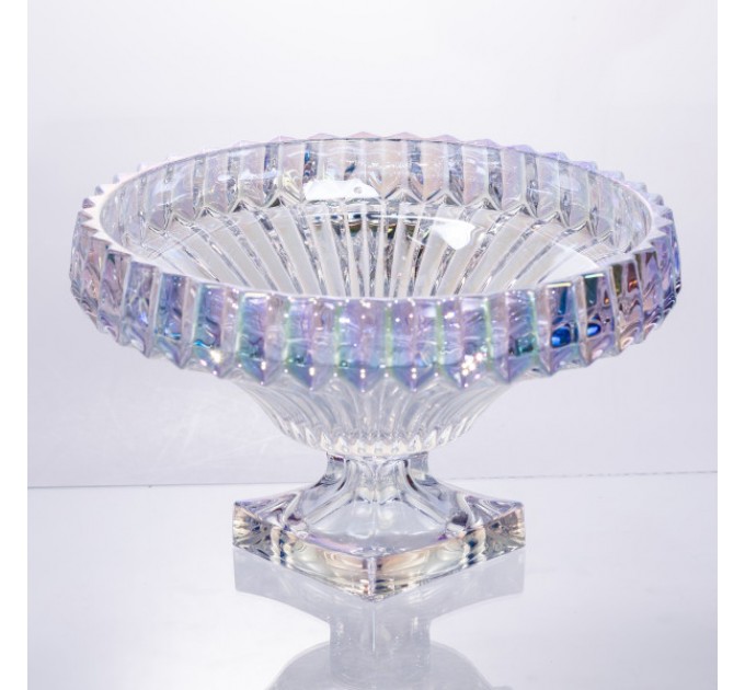 Фруктовниця із товстого скла 29 см на квадратній ніжці, rainbow