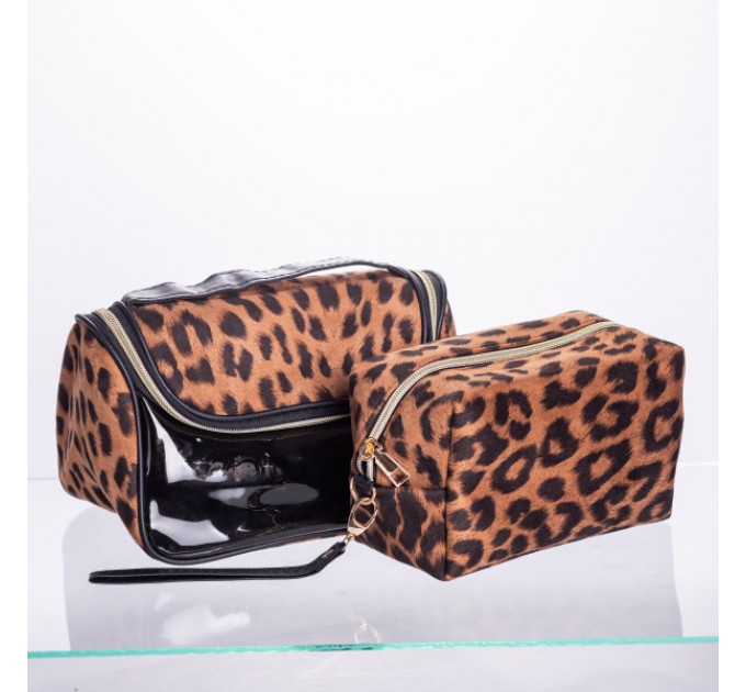 Набір косметичок велюрових 2 штуки 22*13*16 см/ 18*9*10 см, коричневий Набір косметичок велюрових 2 штуки 22*13*16 см/ 18*9*10 см, коричневий