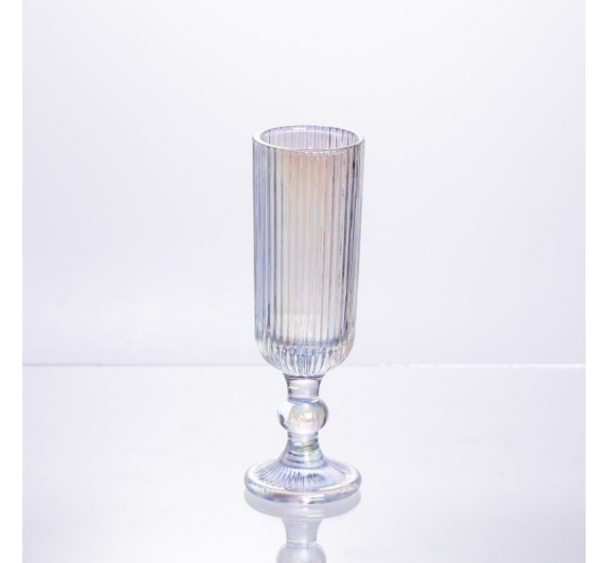 Келих для шампанського фігурний прозорий ребристий з товстого скла набір 6 штук, rainbow