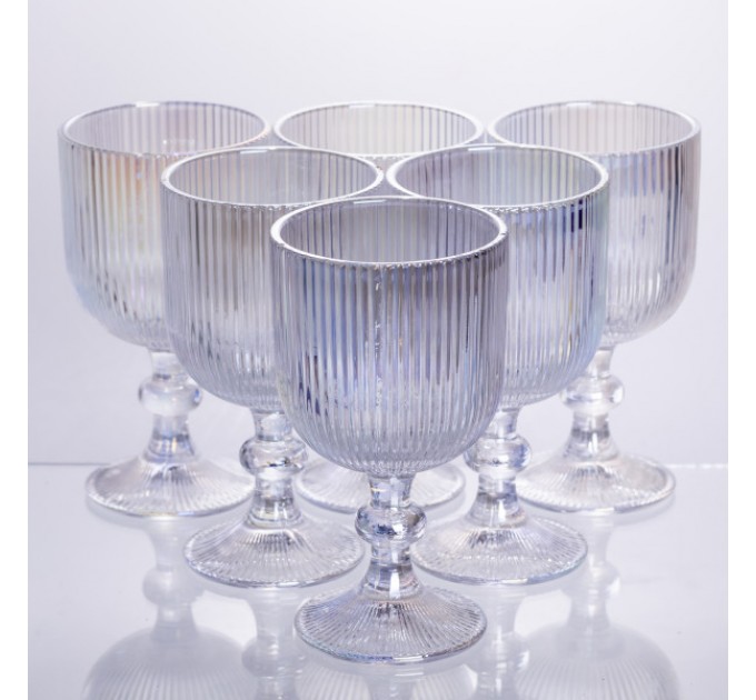 Набор бокалов для вина 6 штук по 300 мл рельефных, rainbow