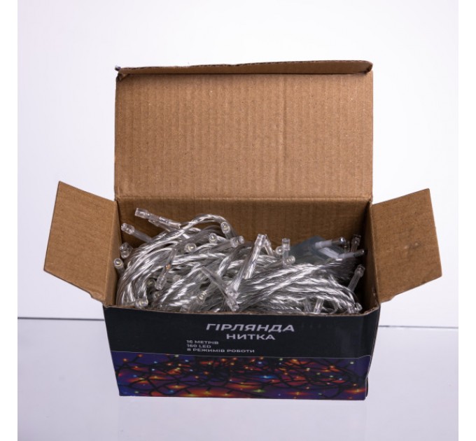 Гірлянда Нитка 160 LED 16 м прозора, білий