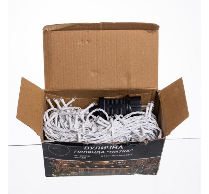 Гирлянда Нить уличная 300 LED 30 м от сети белая нить, белый