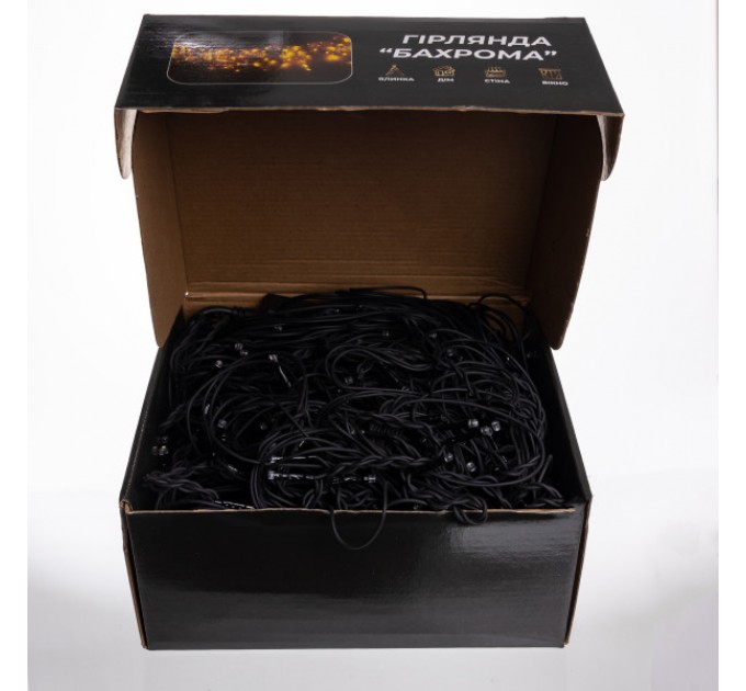 Гірлянда Бахрома вулична 600 LED 36 м від мережі чорна нитка, мультиколір