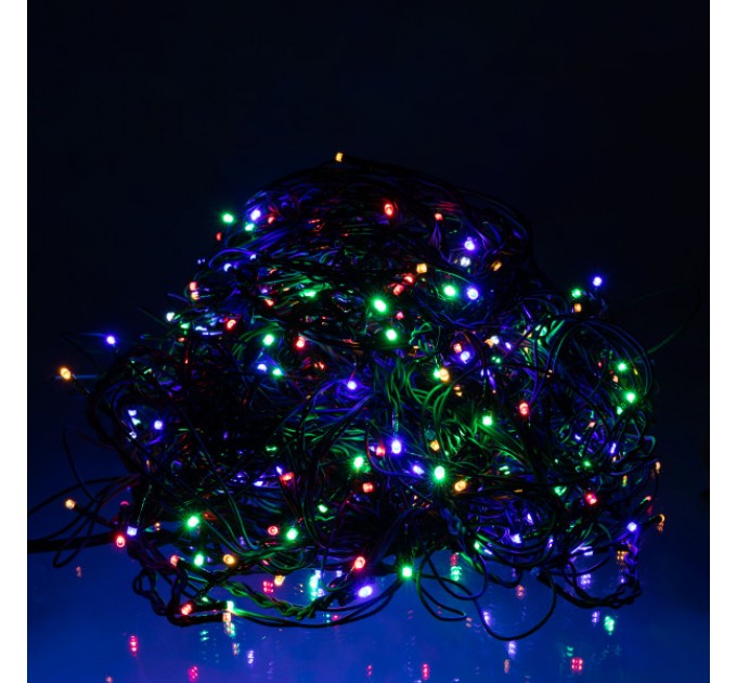 Гірлянда Бахрома вулична 600 LED 36 м від мережі чорна нитка, мультиколір