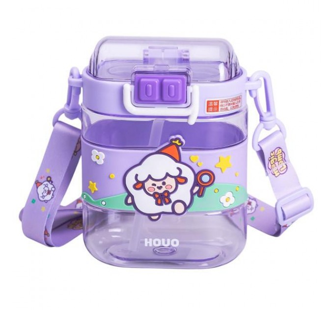 Дитяча пляшка для води Magic Lamb 560 мл з ремінцем, фіолетовий