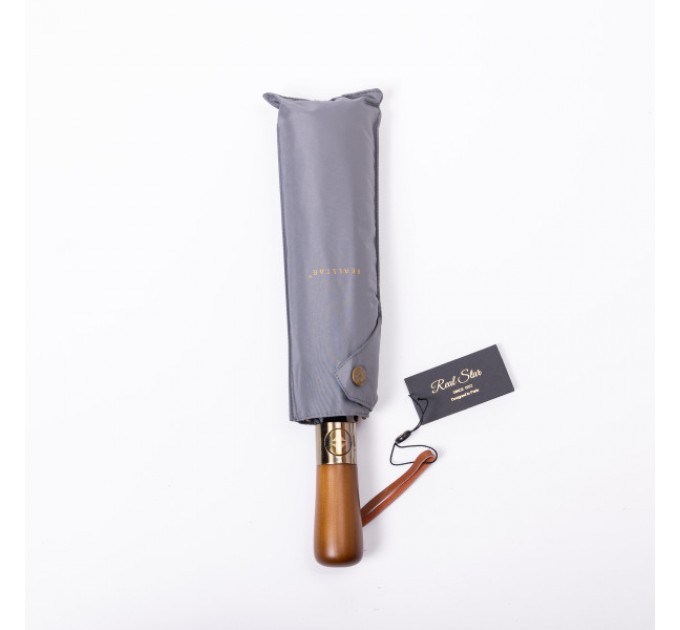 Парасоля автоматична складна 116 см, з дерев'яною ручкою, сірий