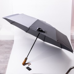 Парасоля автоматична складна 116 см, з дерев'яною ручкою, сірий