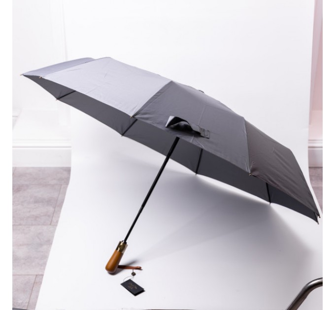Парасоля автоматична складна 116 см, з дерев'яною ручкою, сірий