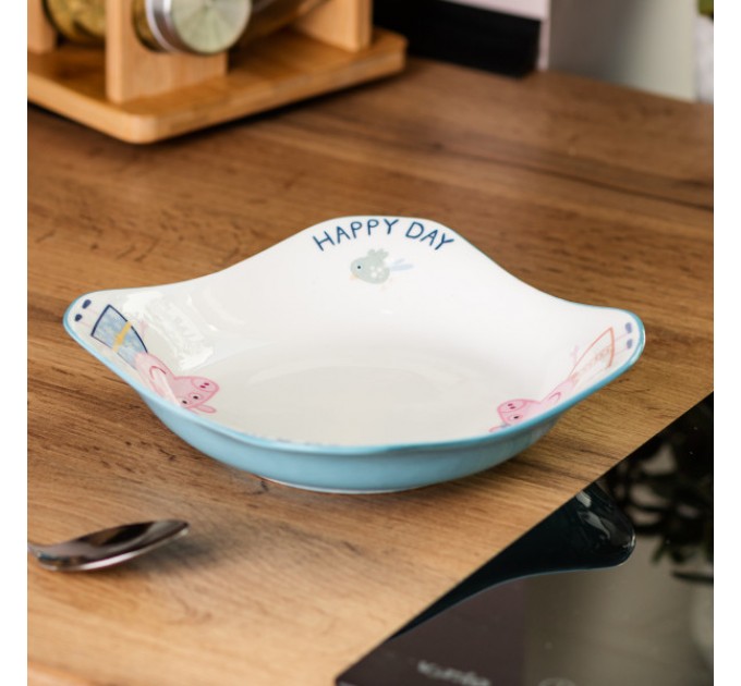 Дитяча тарілка Happy day порцелянова 350 мл, блакитний