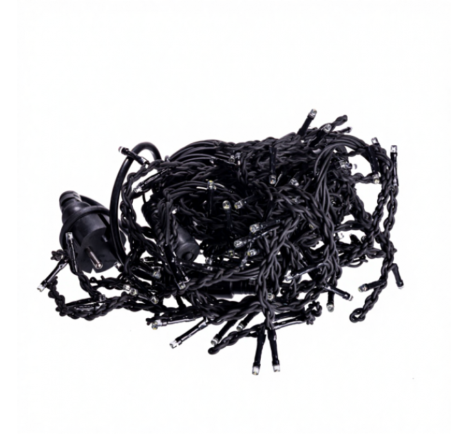 Гірлянда Бахрома вулична 105 LED 6 м від мережі чорна нитка, білий