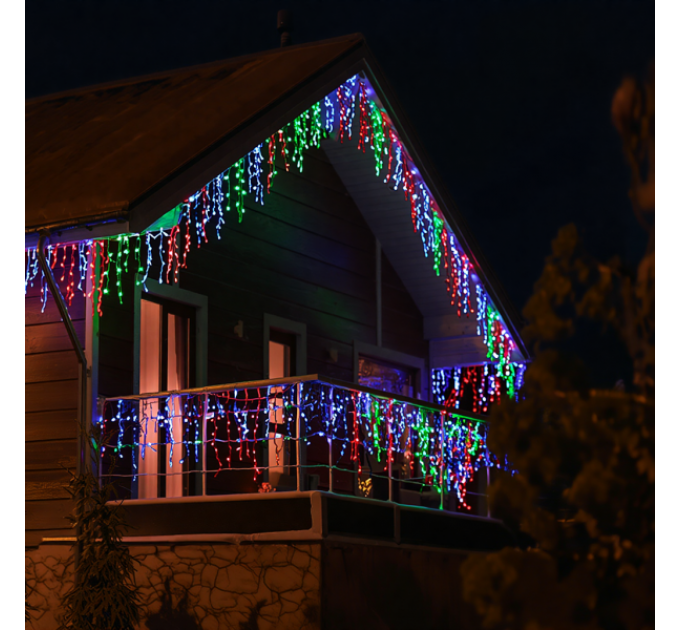 Гірлянда Бахрома вулична 600 LED 36 м від мережі чорна нитка, мультиколір