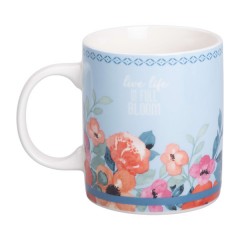 Чашка керамічна 400 мл із квітковим принтом, блакитний