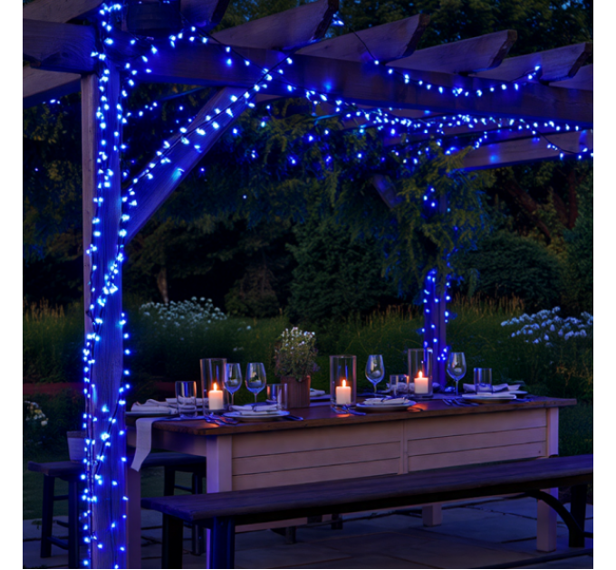 Гірлянда Нитка вулична 300 LED 30 м на сонячній батареї чорна, синій
