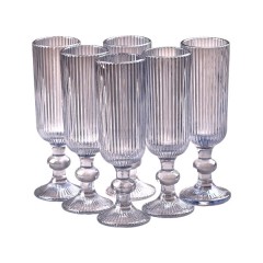 Келих для шампанського фігурний прозорий ребристий з товстого скла набір 6 шт Блакитний