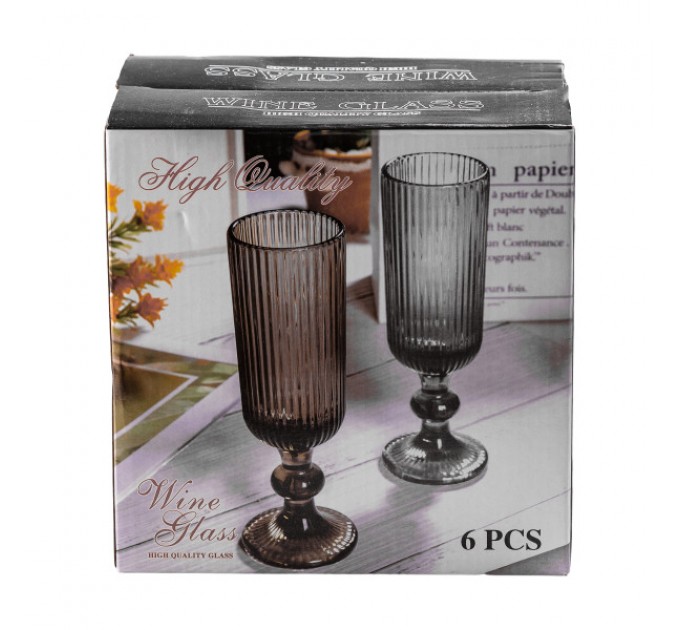 Келих для шампанського фігурний прозорий ребристий з товстого скла набір 6 шт Блакитний