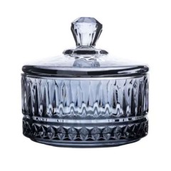 Цукерниця з кришкою скляна ребриста, сірий