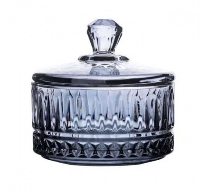 Цукерниця з кришкою скляна ребриста, сірий Цукерниця з кришкою скляна ребриста, сірий