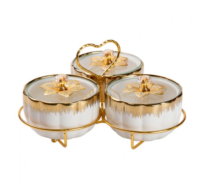 Менажниця порцелянова 3 секції на металевій підставці