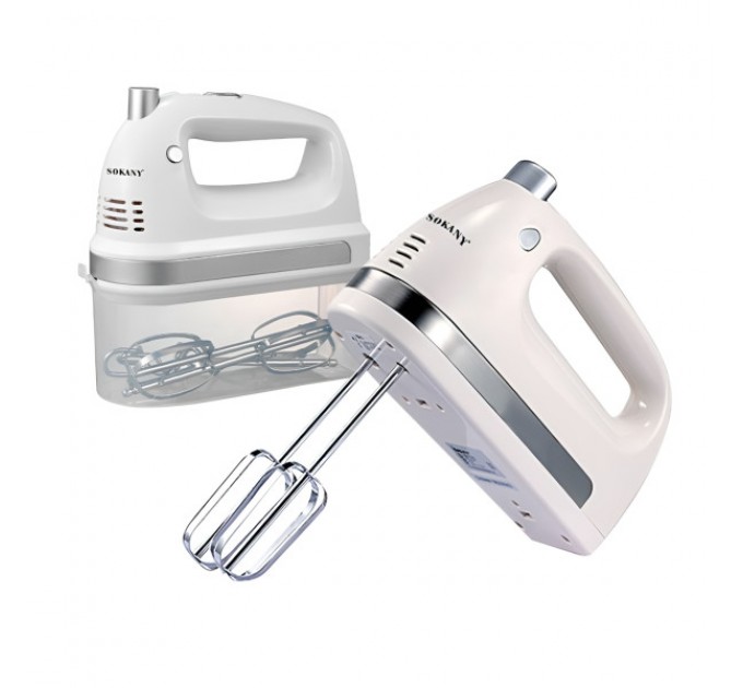 Миксер ручной Sokany SK-6631 с контейнером для насадок, белый.
