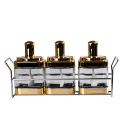 Набір банок для сипучих продуктів 3 штуки з ложкою на підставці, золото