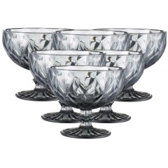 Набір креманок фігурних гранованих із товстого скла 6 штук, сірий