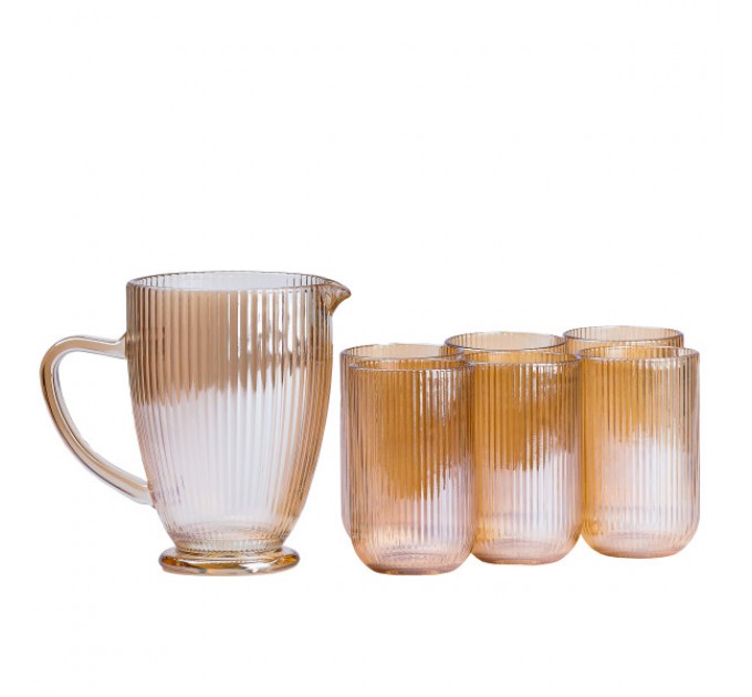 Набір глечик зі склянками 6 штук з товстого скла, бурштиновий