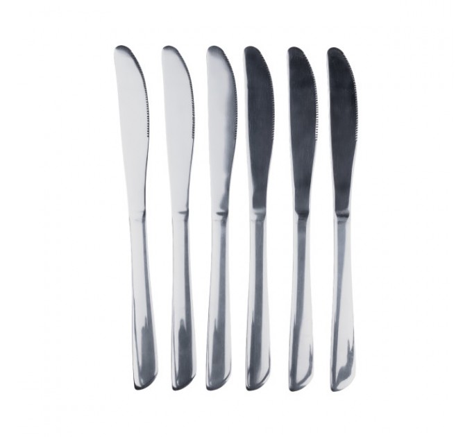 Набор столовых ножей 6 штук с гладкой поверхностью, хром.