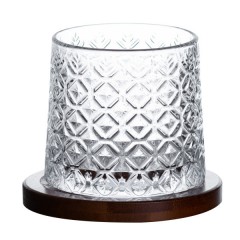 Склянка-дзига для віскі 300 мл з бамбуковою підставкою, ice flower