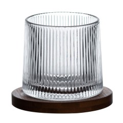 Склянка-дзига для віскі 300 мл з бамбуковою підставкою, vertical strip