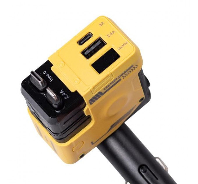 Автомобильное зарядное устройство 4 в 1 с выдвижным кабелем, желтое
