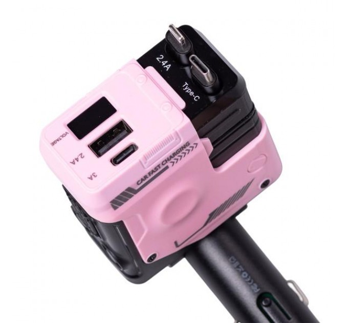 Автомобильное зарядное устройство 4 в 1 с выдвижным кабелем, розовое Автомобильное зарядное устройство 4 в 1 с выдвижным кабелем, розовое