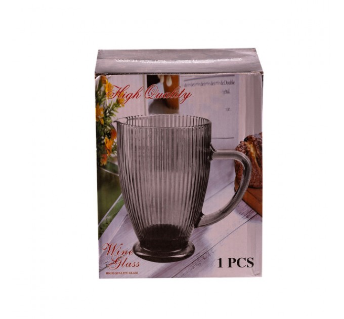 Глечик для напоїв 1,2 л фігурний прозорий ребристий із товстого скла, rainbow