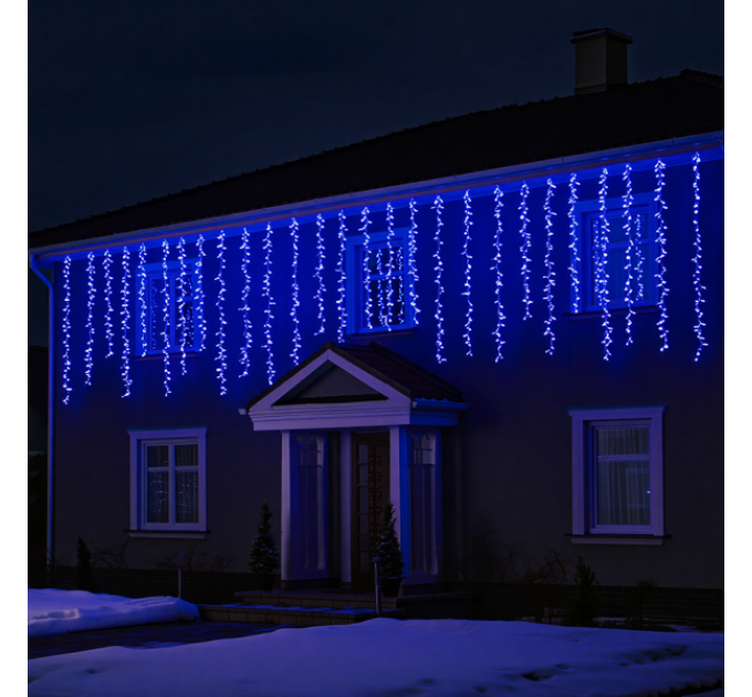 Гірлянда Бахрома вулична 600 LED 36 м від мережі біла нитка, синій