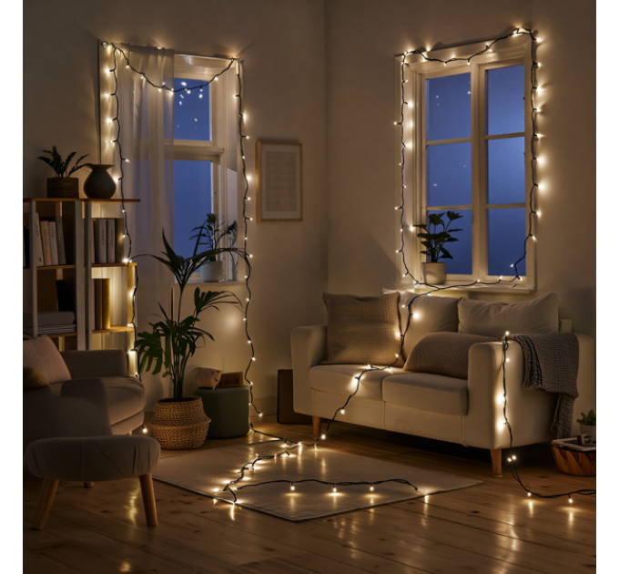 Гірлянда Нитка вулична 500 LED 50 м чорна, білий