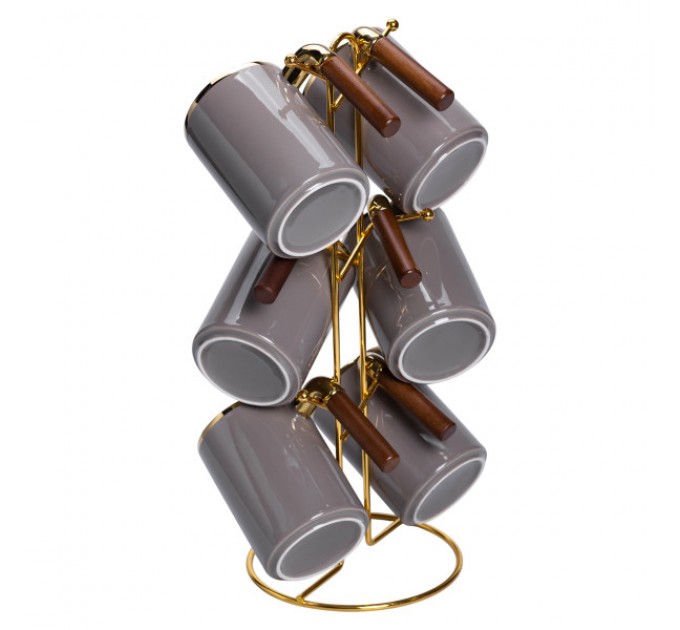 Набор чашек фарфоровых 6 шт. по 400 мл на металлической подставке, серый