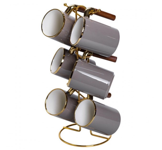 Набор чашек фарфоровых 6 шт. по 400 мл на металлической подставке, серый