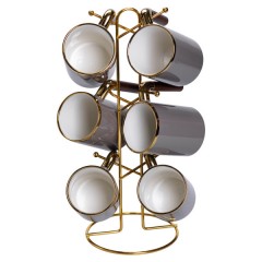 Набір чашок порцелянових 6 шт по 400 мл на металевій підставці, сірий