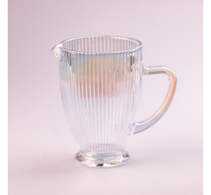 Глечик для напоїв 1,2 л фігурний прозорий ребристий із товстого скла, rainbow